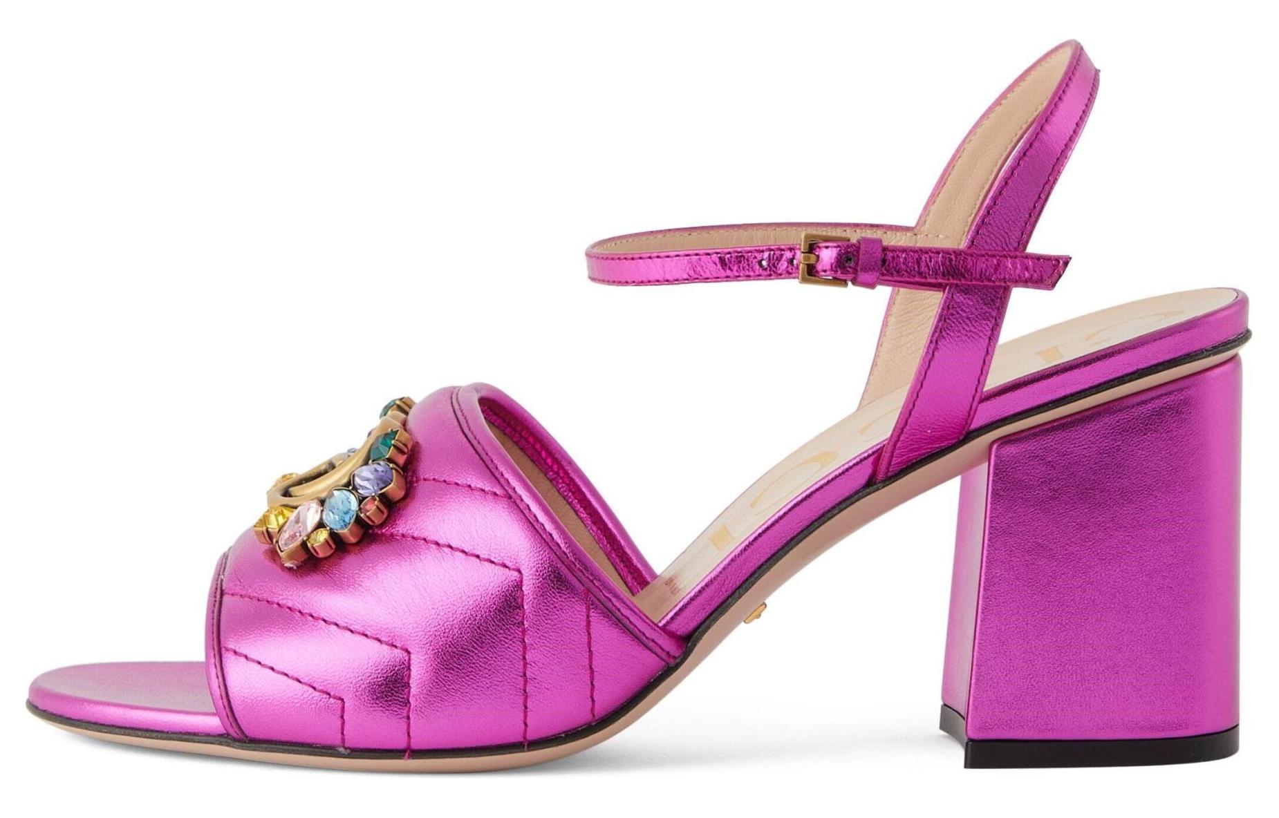 (Women) Gucci Leather Double G Crystal Sandal 'Purple Red' 699918-B8B20-5600