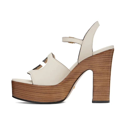 (W) Gucci Leather Double G Cutout White 'Chunky Heel Fashion Sandals'