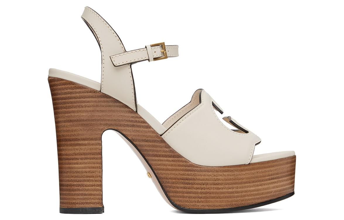 Order (W) Gucci Sandal Hak Tebal Kulit Putih Cutout Double G 730022-US000-9022