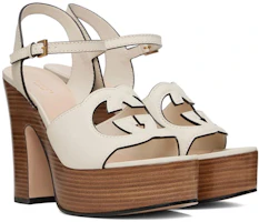 Purchase (W) Gucci Leren Double G Cutout Witte ''Chunky Hak Mode Sandalen'' 730022-US000-9022