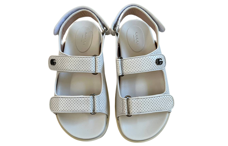 Order (W) グッチ レザー ダブルG サンダル (カットアウト バックル ホワイト) 658813-C9D10-9014