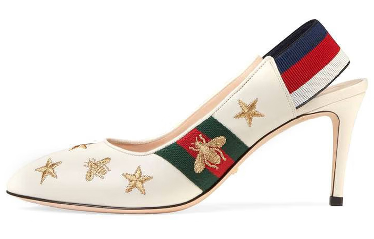 (W) Gucci Leather Embroidered Ribbon Fashion Slide 'White'