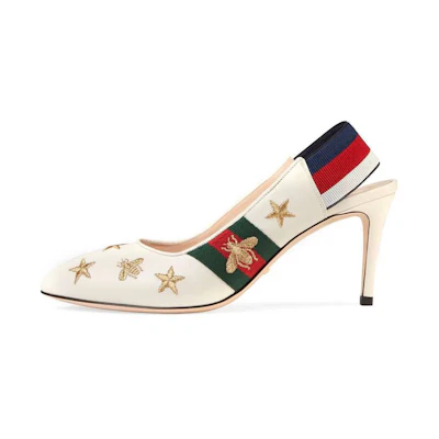 (W) Gucci Leather Embroidered Ribbon Fashion Slide 'White'