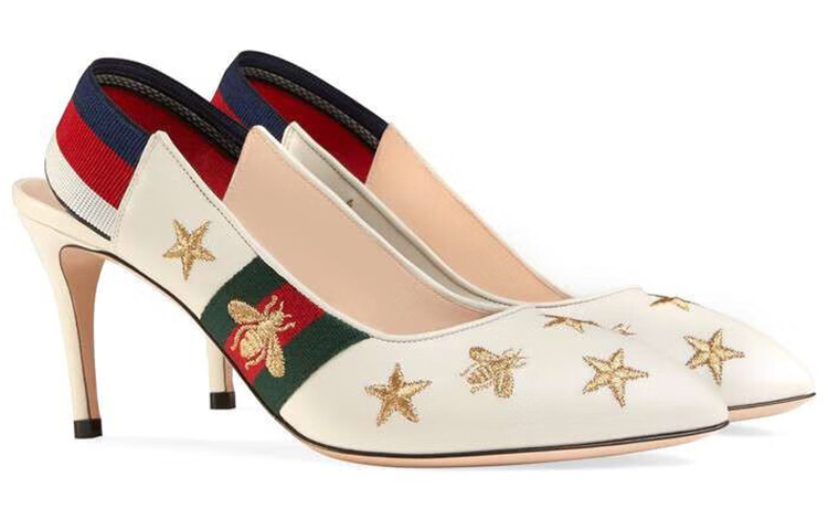 (W) Gucci Leather Embroidered Ribbon Fashion Slide 'White' 圖 2