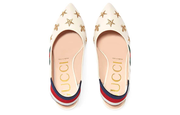(W) Gucci Leather Embroidered Ribbon Fashion Slide 'White' 圖 3