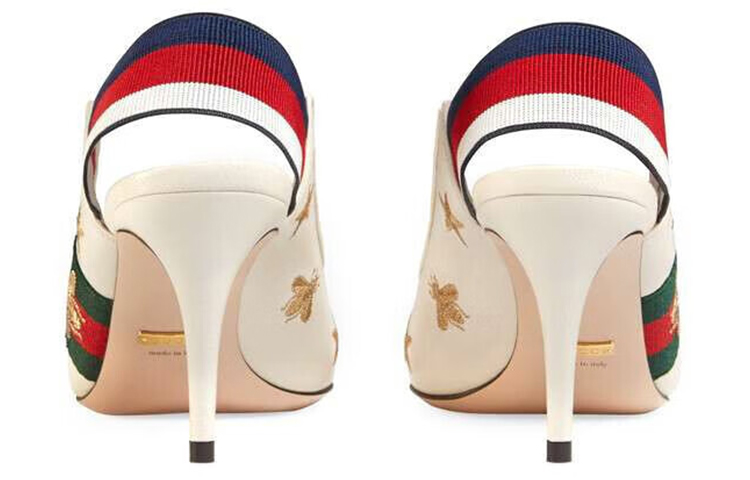 (W) Gucci Leather Embroidered Ribbon Fashion Slide 'White' 圖 4
