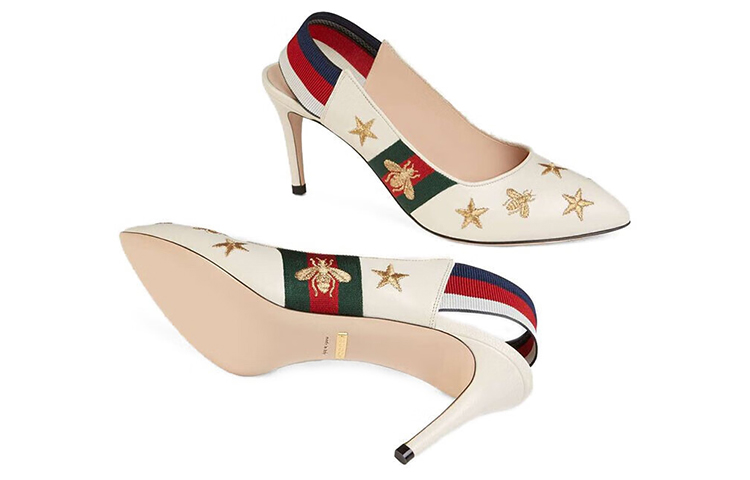 (W) Gucci Leather Embroidered Ribbon Fashion Slide 'White' 圖 5