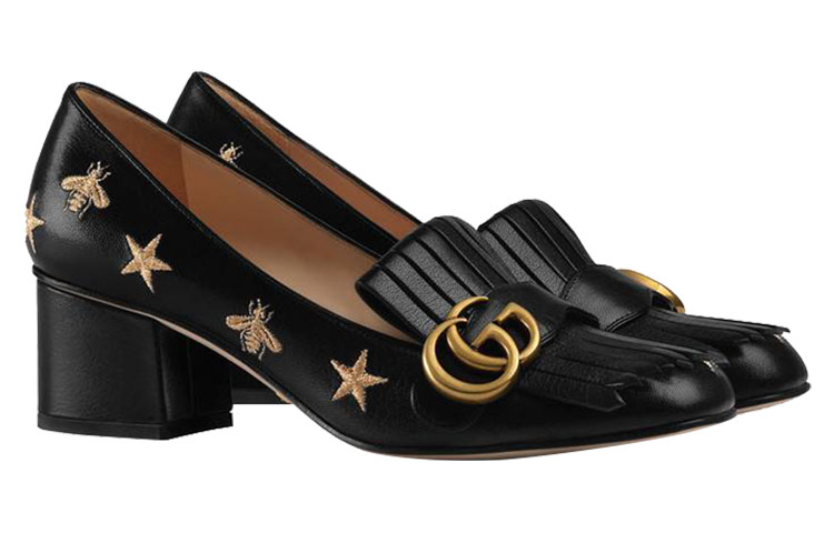 Order (W) Talons Hauts Slip-On en Cuir Noir Gucci avec Broderie 551548-D3V00-1000