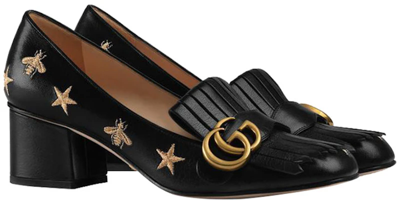 (W) Talons Hauts Slip-On en Cuir Noir Gucci avec Broderie 551548-D3V00-1000 Order (W) Talons Hauts Slip-On en Cuir Noir Gucci avec Broderie 551548-D3V00-1000