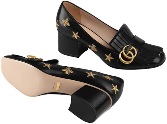 (W) Talons Hauts Slip-On en Cuir Noir Gucci avec Broderie 551548-D3V00-1000 Lookbook (W) Talons Hauts Slip-On en Cuir Noir Gucci avec Broderie 551548-D3V00-1000