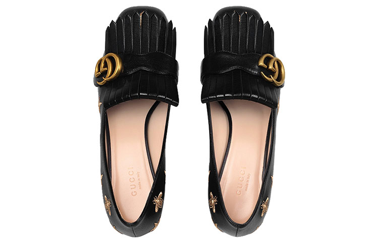 Shop (W) Talons Hauts Slip-On en Cuir Noir Gucci avec Broderie 551548-D3V00-1000
