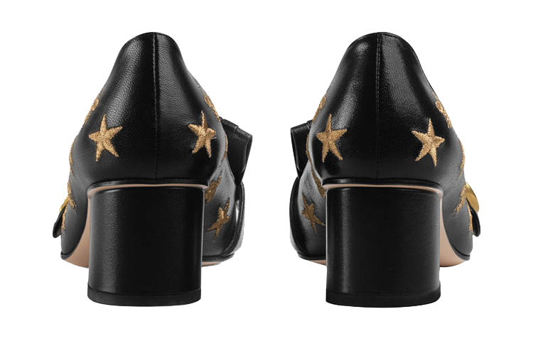 Purchase (W) Talons Hauts Slip-On en Cuir Noir Gucci avec Broderie 551548-D3V00-1000