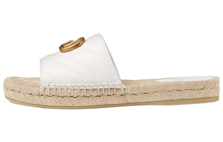 Buy (W) Gucci Leren Espadrille Sandalen ''Wit Goud'' 573028-BKO00-9014