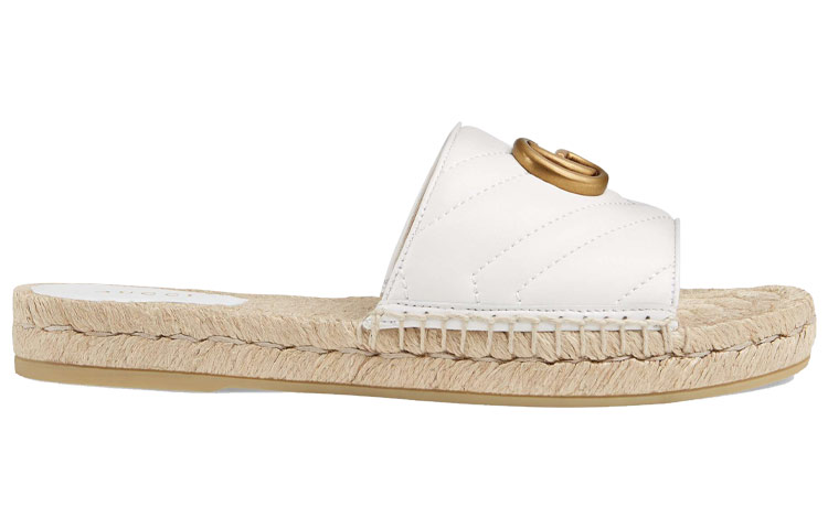 Order (W) Gucci Leren Espadrille Sandalen ''Wit Goud'' 573028-BKO00-9014