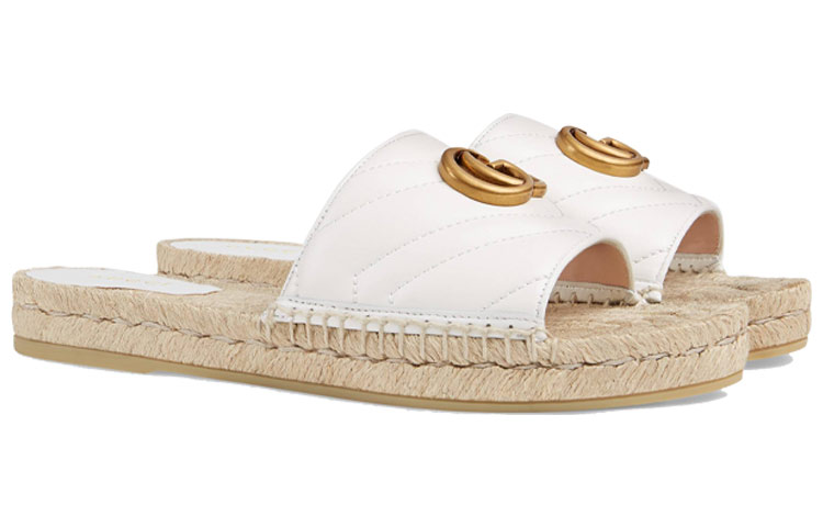 Lookbook (W) Gucci Leren Espadrille Sandalen ''Wit Goud'' 573028-BKO00-9014