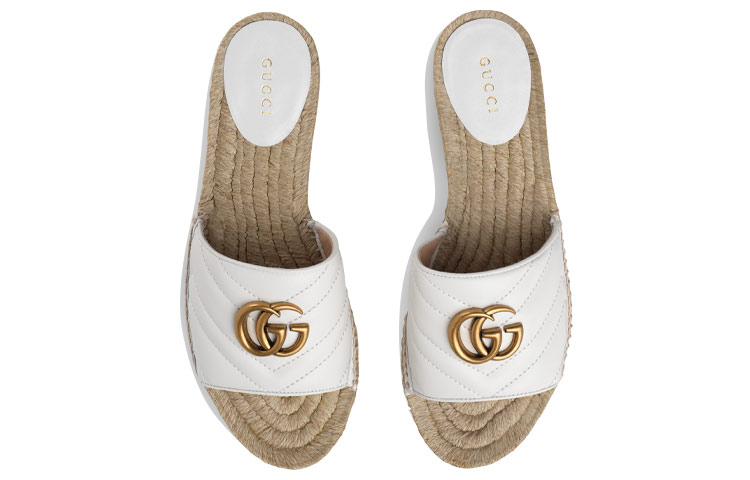 Shop (W) Gucci Leren Espadrille Sandalen ''Wit Goud'' 573028-BKO00-9014