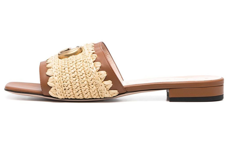 Buy GUCCI古馳 皮革 拉菲草平底 時尚涼拖 女款 棕色