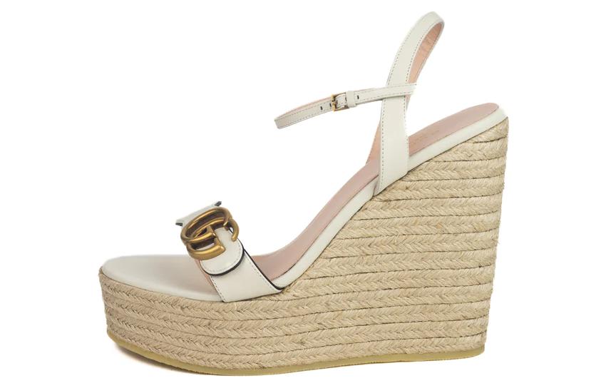 (Women) Gucci Leather Espadrille Thick Sole Sandal 'White' 646386-A3N00-9022