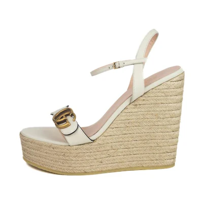 (W) Gucci Leather Espadrille Thick Sole Sandal 'White'
