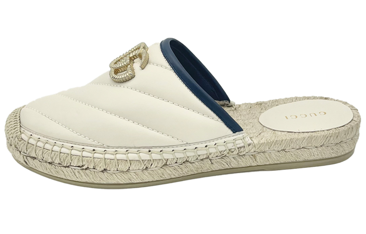 (Women) Gucci Leather Espadrilles With Double G Slides 'White' 628565-BKO60-9087
