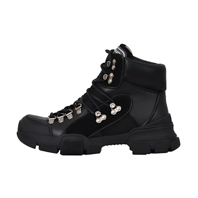 (W) Gucci Leather Fashion Lace-Up Ankle Boots 'Black'