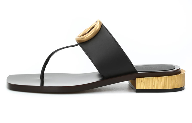 Buy (W) Gucci 黑色时尚皮凉鞋 418692-A3N00-1000