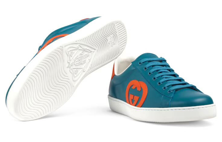 Shop (W) グッチ レザー スニーカー 青オレンジ 627823-1XG70-3772
