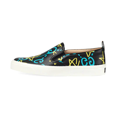 (W) Gucci Leather Fashion Sneakers 'Black Yellow Blue'