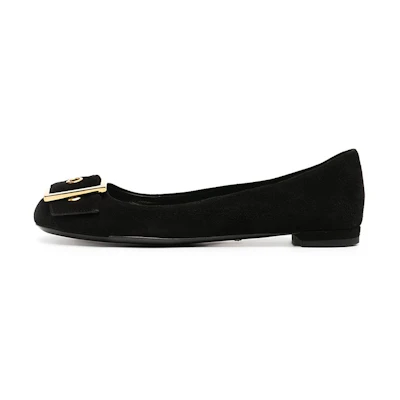 (W) Gucci Leather Flat 'Gold Buckle Black'