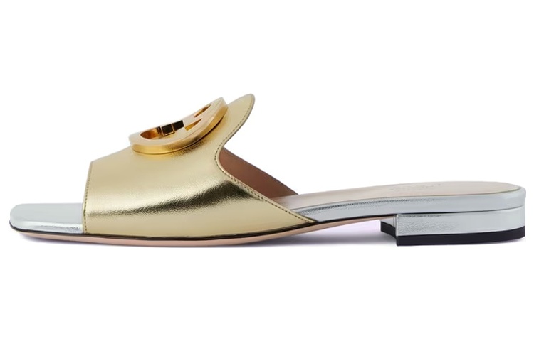 Buy (W) Gucci Leren Platte Mule ''Gouden Fashion Slide'' 730996-B8B00-8053