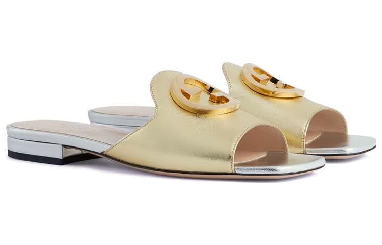 Order (W) Gucci Leren Platte Mule ''Gouden Fashion Slide'' 730996-B8B00-8053