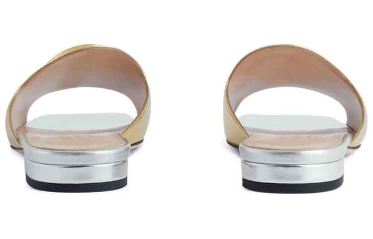 Shop (W) Gucci Leren Platte Mule ''Gouden Fashion Slide'' 730996-B8B00-8053