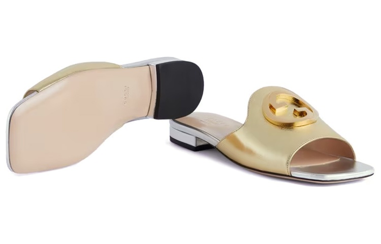 Purchase (W) Gucci Leren Platte Mule ''Gouden Fashion Slide'' 730996-B8B00-8053