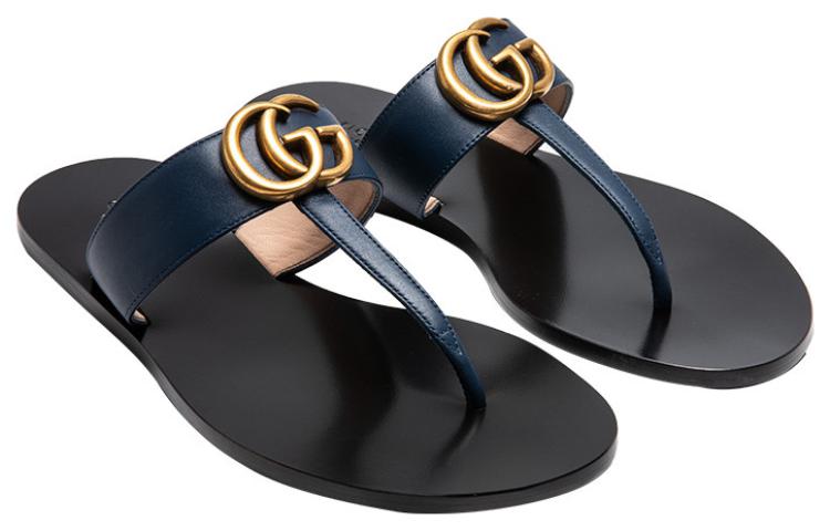 (W) Gucci Leather Flat Slide 'Blue Black' 圖 3
