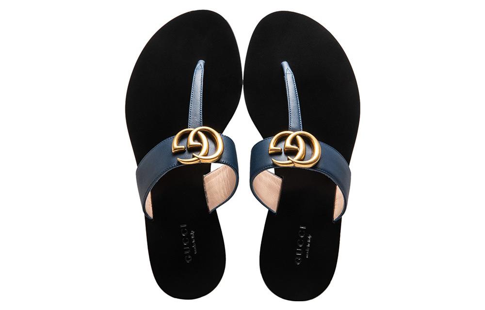(W) Gucci Leather Flat Slide 'Blue Black' 圖 4