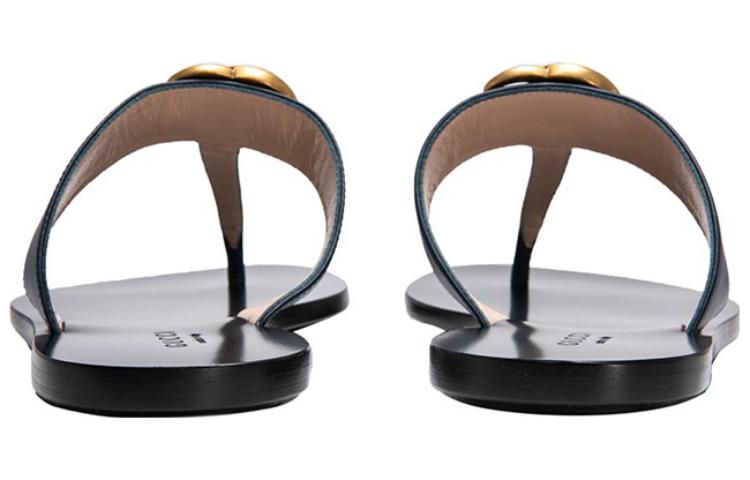 (W) Gucci Leather Flat Slide 'Blue Black' 圖 5