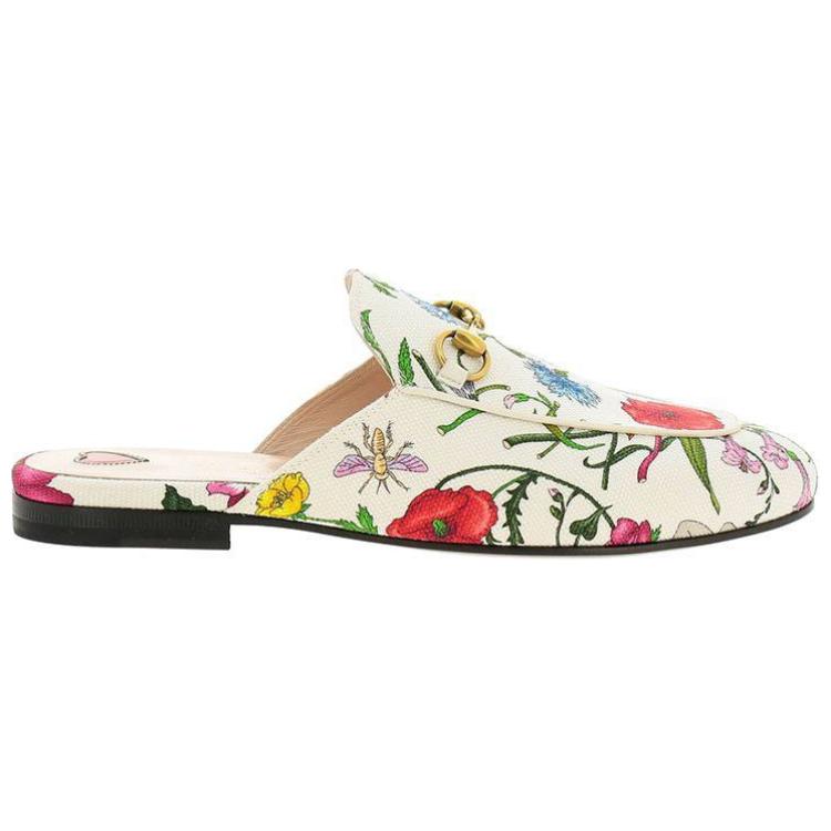 Order (W) Gucci Kasut Mule Kulit Bunga 'Putih' 475094-9ZIF0-9090