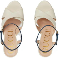 Shop GUCCI古馳 皮革 GG高跟 一字帶涼鞋 女款 白藍色