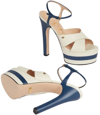 GUCCI古馳 皮革 GG高跟 一字帶涼鞋 女款 白藍色 Details for GUCCI古馳 皮革 GG高跟 一字帶涼鞋 女款 白藍色