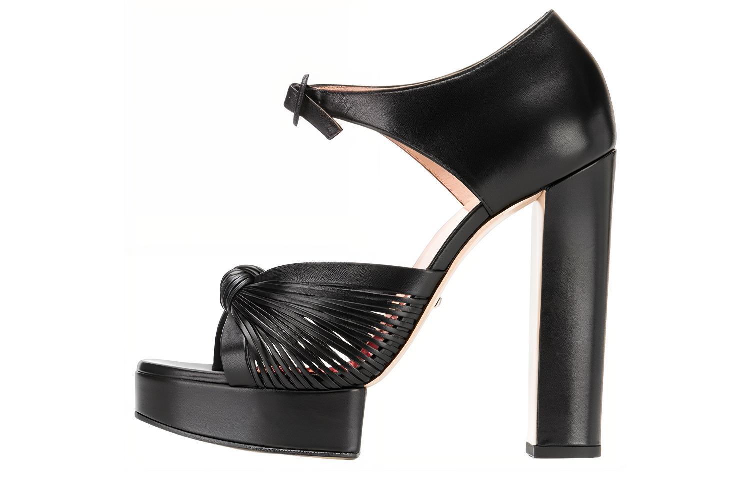 Buy (W) Gucci Selop Tumit Tinggi Kulit dengan Gesper 'Mode Hitam' 577227-C9D00-1000