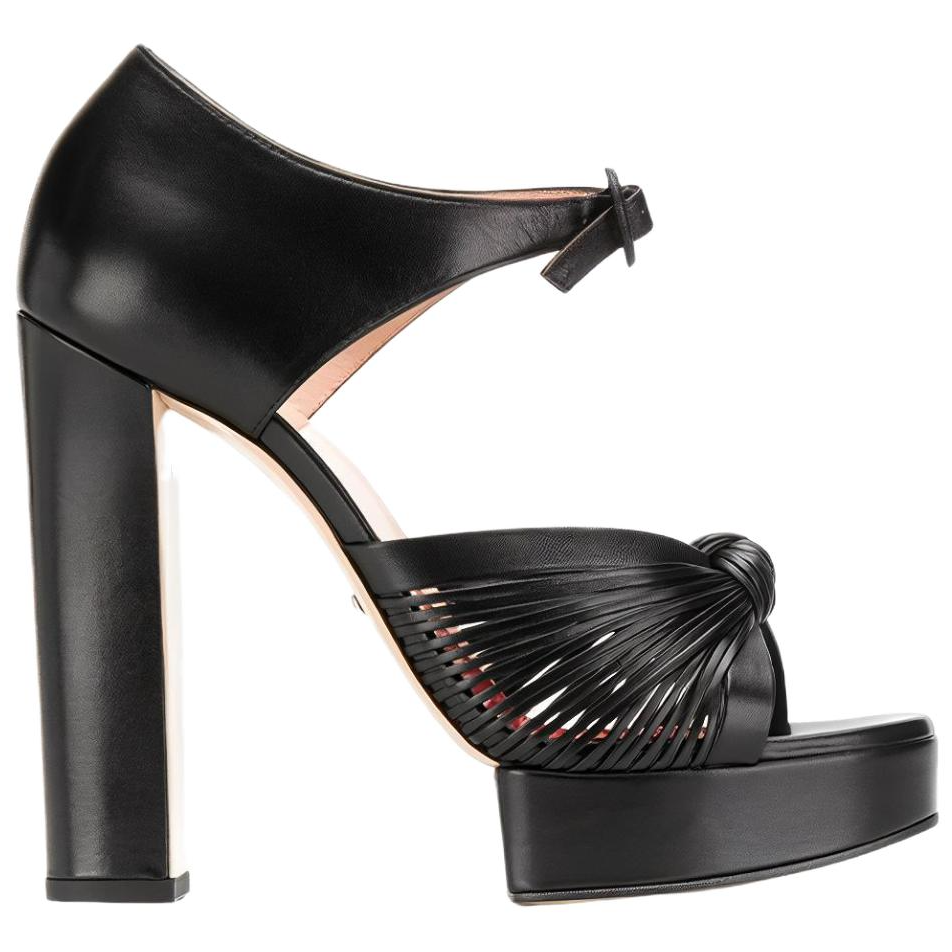 Order (W) Gucci Selop Tumit Tinggi Kulit dengan Gesper 'Mode Hitam' 577227-C9D00-1000