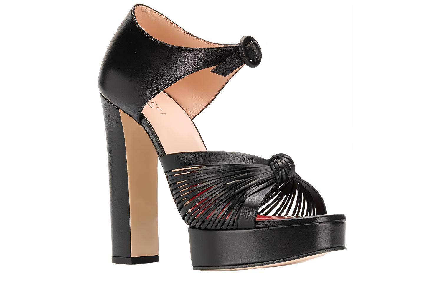 Lookbook (W) Gucci Selop Tumit Tinggi Kulit dengan Gesper 'Mode Hitam' 577227-C9D00-1000