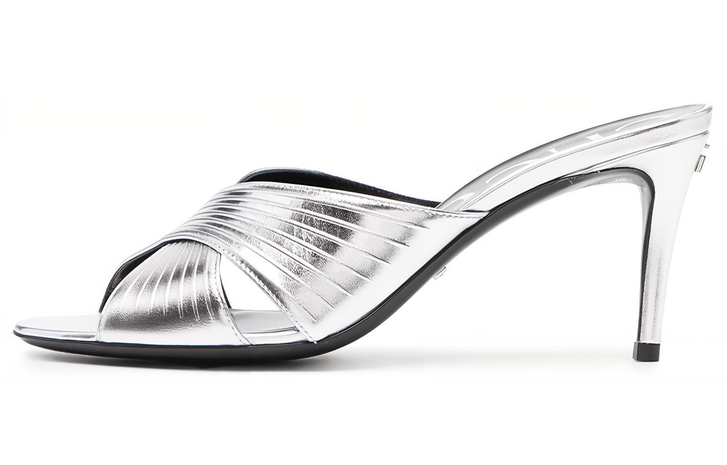 (Women) Gucci Leather High-Heel Round-Toe Fashion Slide 'Silver' 645387-B8B00-8106