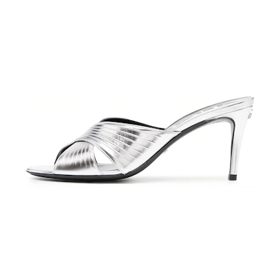 (W) Gucci Leather High-Heel Round-Toe Fashion Slide 'Silver'
