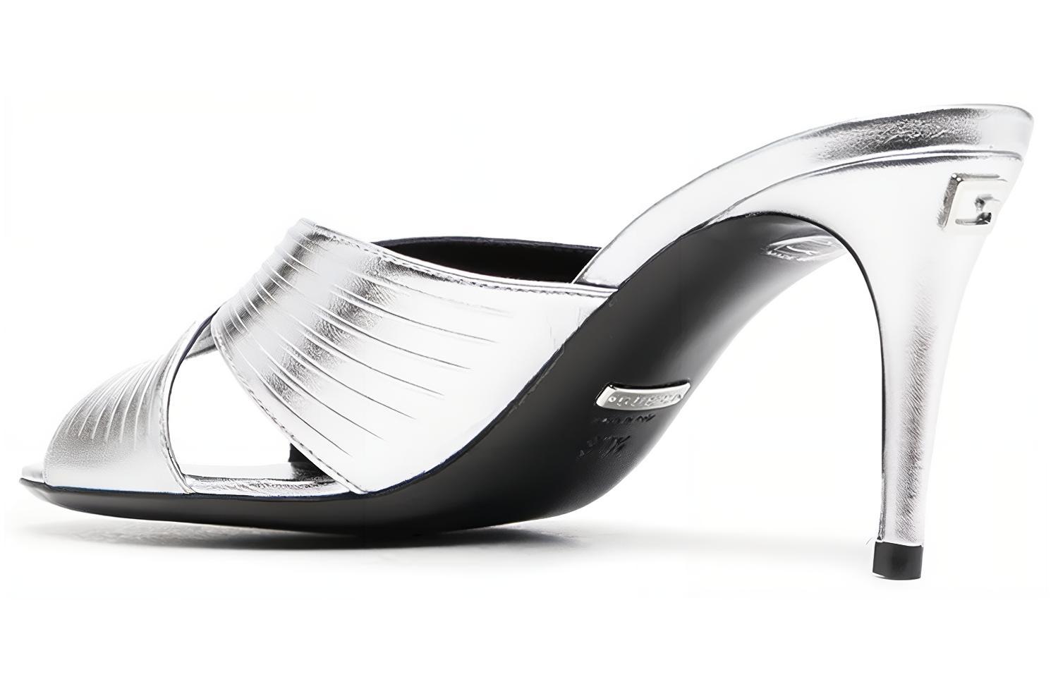 Shop (W) Gucci High-Heel Slide Kulit Silver Toe Bulat Fashion 645387-B8B00-8106