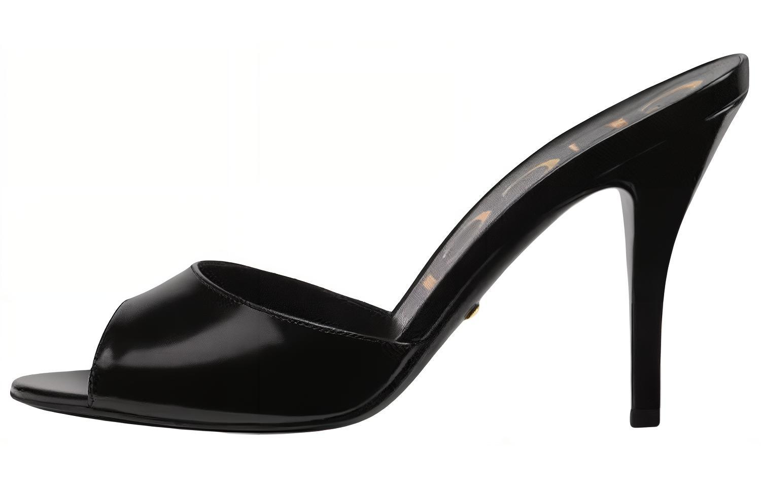 (Women) Gucci Leather High-Heel Slide 'Black' 593389-CLG00-1000