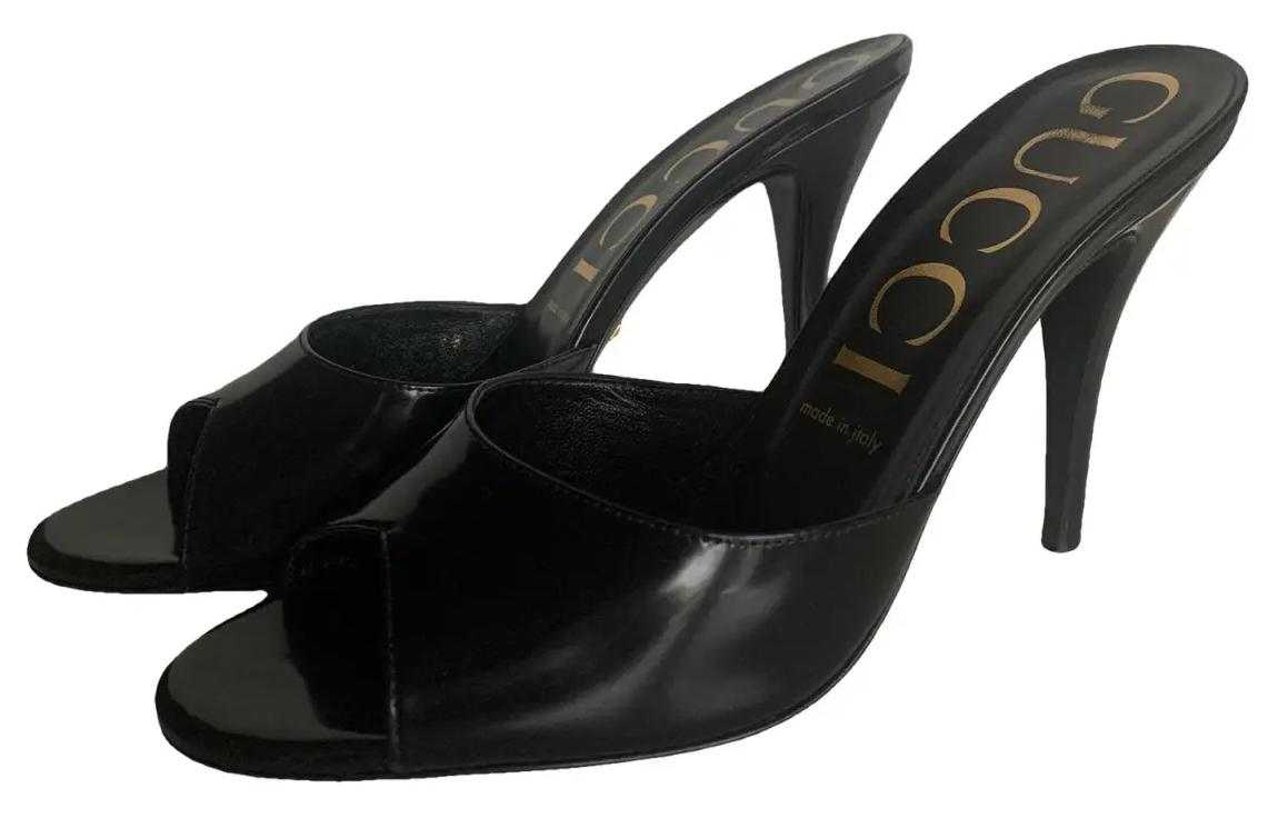 Lookbook (W) Gucci Sandalia de Tacón Alto de Cuero 'Negro' 593389-CLG00-1000