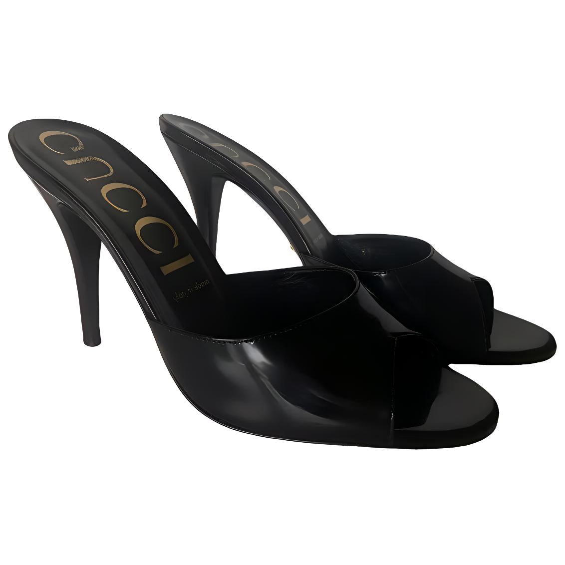 Shop (W) Gucci Sandalia de Tacón Alto de Cuero 'Negro' 593389-CLG00-1000
