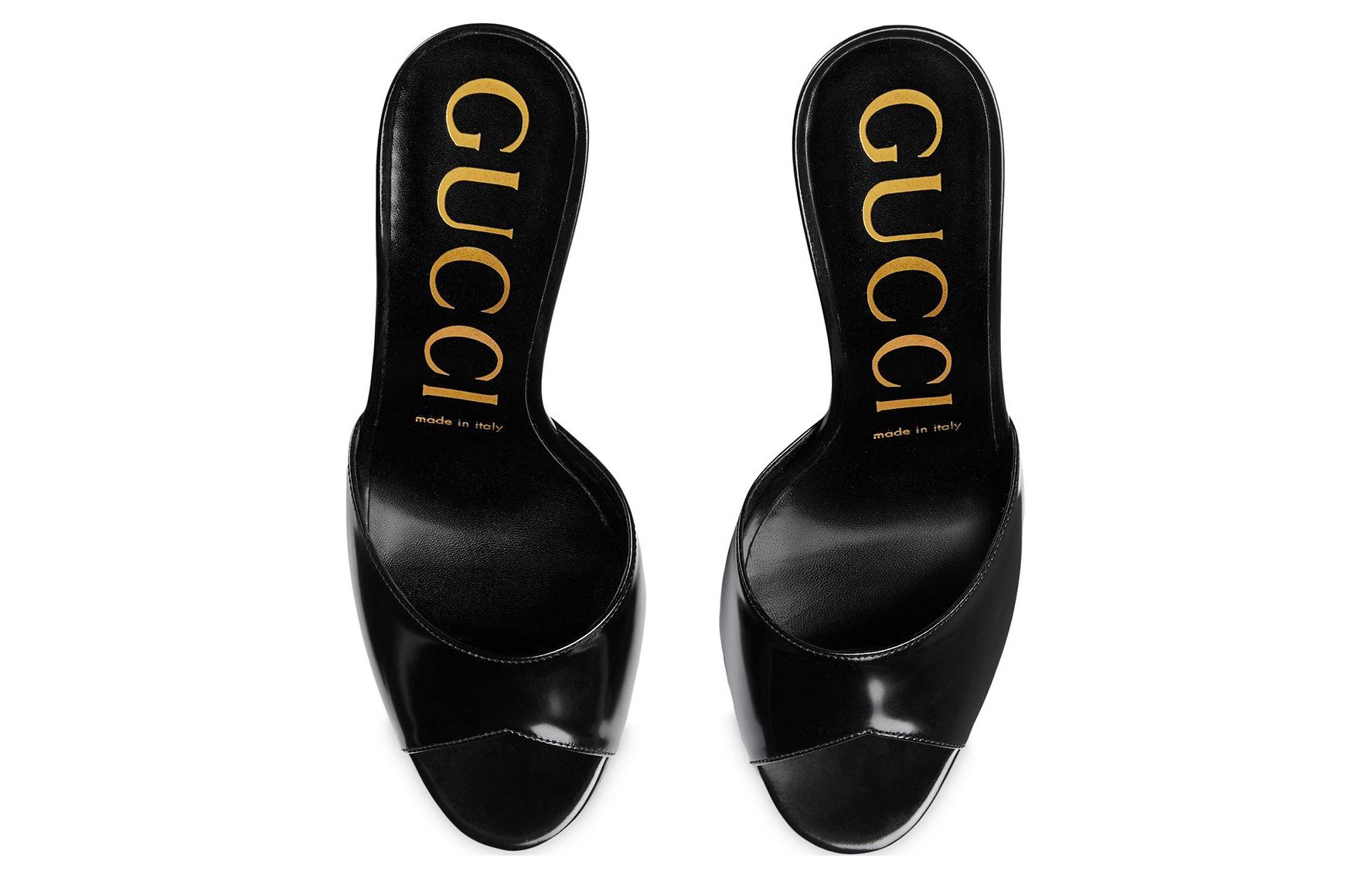 Purchase (W) Gucci Sandalia de Tacón Alto de Cuero 'Negro' 593389-CLG00-1000