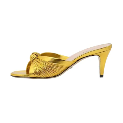 (W) Gucci Leather High-Heel Slide 'Metallic Gold'